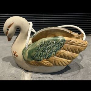 Vintage Mexican Pottery Sandstone Tonala Bird Hanging Planter Art